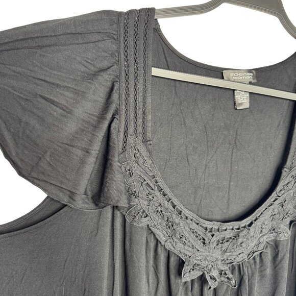 Spense Woman Black Flutter Sleeve 2X Size Dress With Lace Detail Classic Staple - Picture 2 of 5